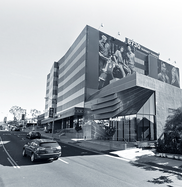 Black and white image of Sunset Towers